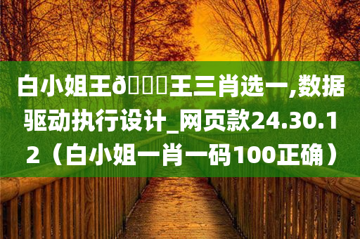 白小姐王🀄王三肖选一,数据驱动执行设计_网页款24.30.12（白小姐一肖一码100正确）