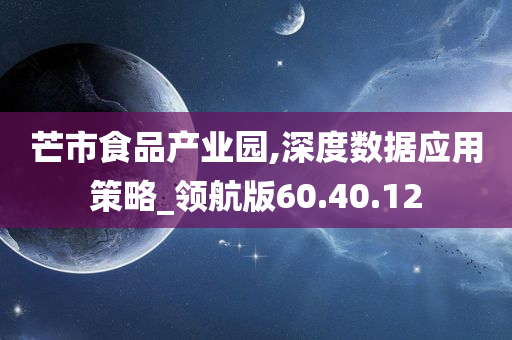 芒市食品产业园,深度数据应用策略_领航版60.40.12