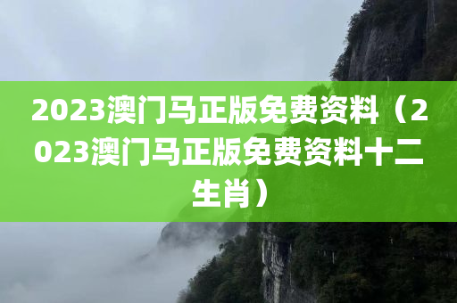 2023澳门马正版免费资料（2023澳门马正版免费资料十二生肖）